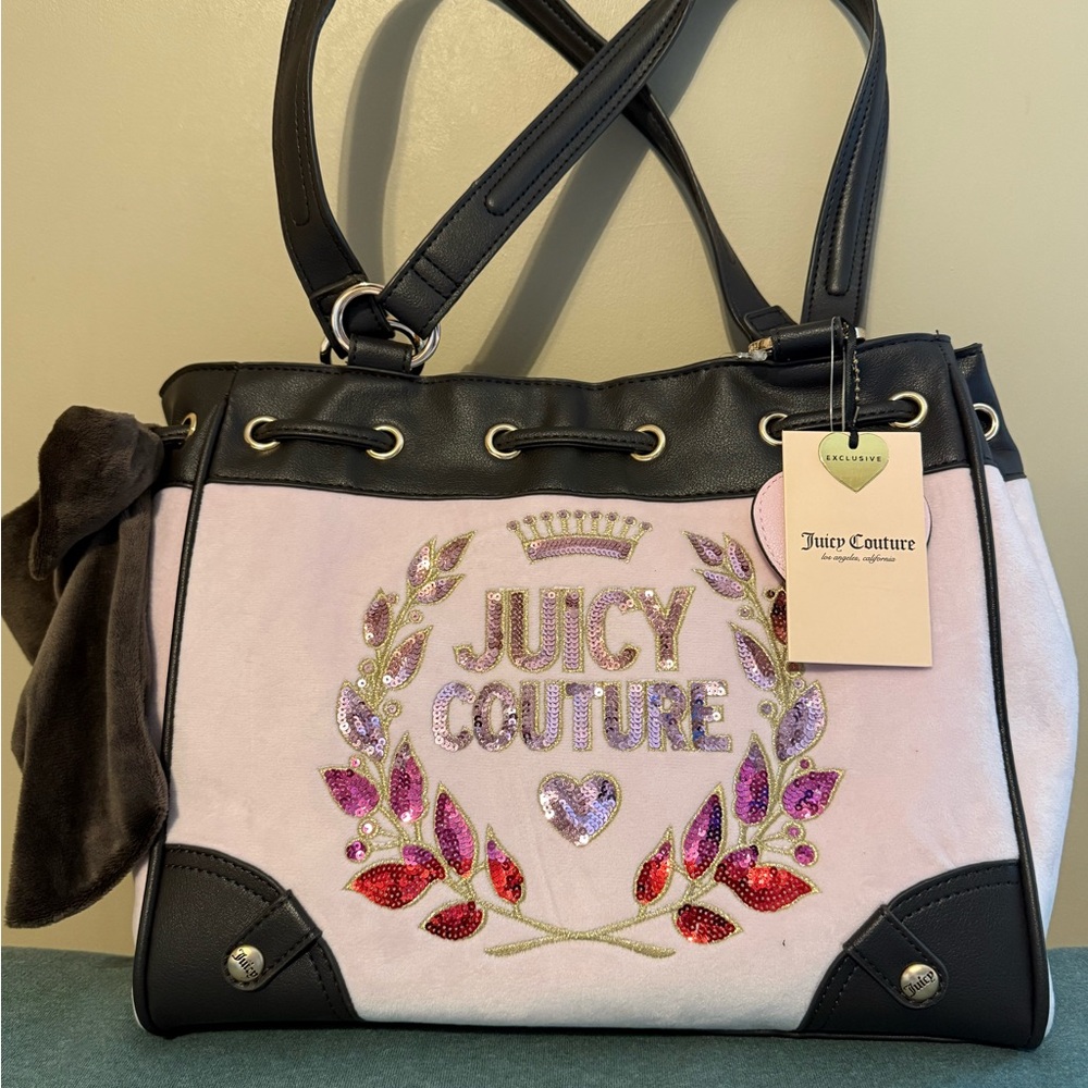 Juicy Couture Tote Bag BNWT Pink Sequin Logo Y2K Shoulder Bag Large
